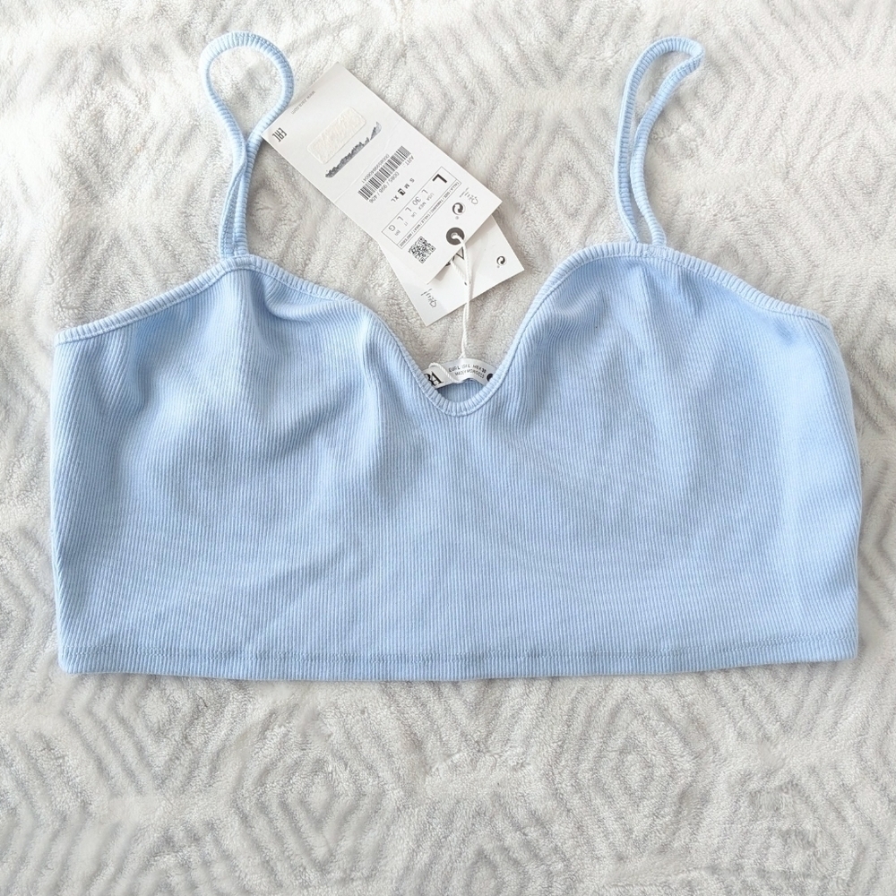 NEW Zara ribbed crop top pastel blue large